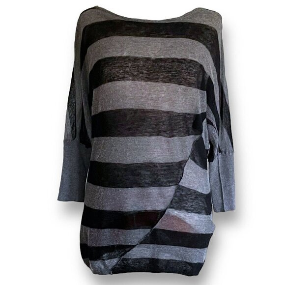Vince Womens Sweater XS Gray Black Stripe Slouchy Thin Knit Silk Alpaca Wool - Picture 1 of 7
